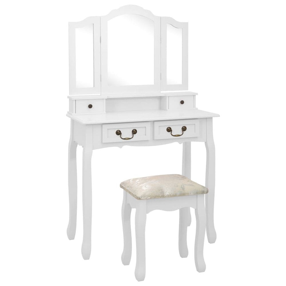 Vidaxl Toaletný stolík so stoličkou, biely 80x69x141 cm, paulovnia
